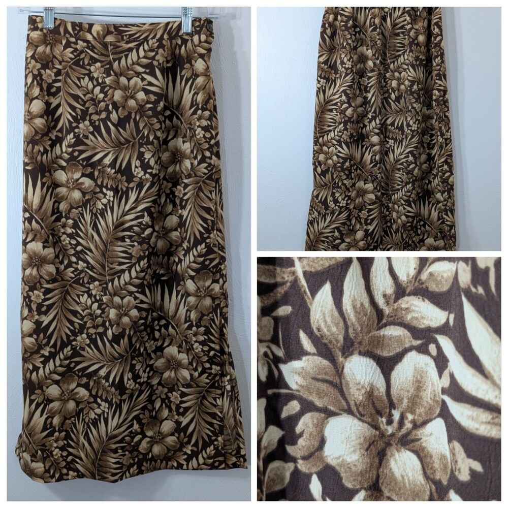 Vintage Maxi Skirt Stretch Medium Front Slit Floral Nineties Revival By Briggs